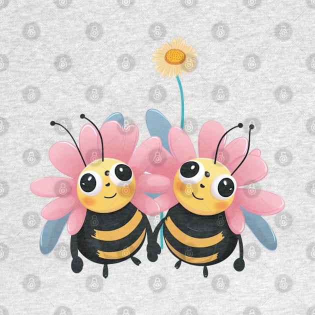 Two Cute Bees Holding Hands and Ready For Spring by mw1designsart